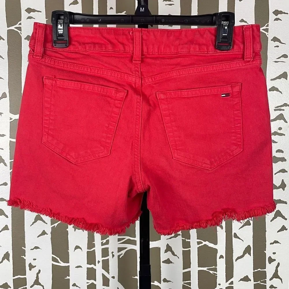 Tommy Hilfiger Red Frayed Hem Jean Shorts 2